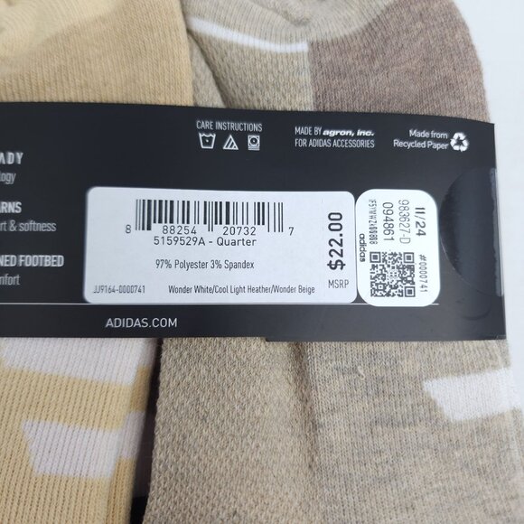 Adidas Womens Cushioned AEROREADY Ankle Socks 6-Pack Size 5-10 Tan Gray White - Picture 4 of 7